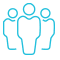 A blue pixel art picture of three people